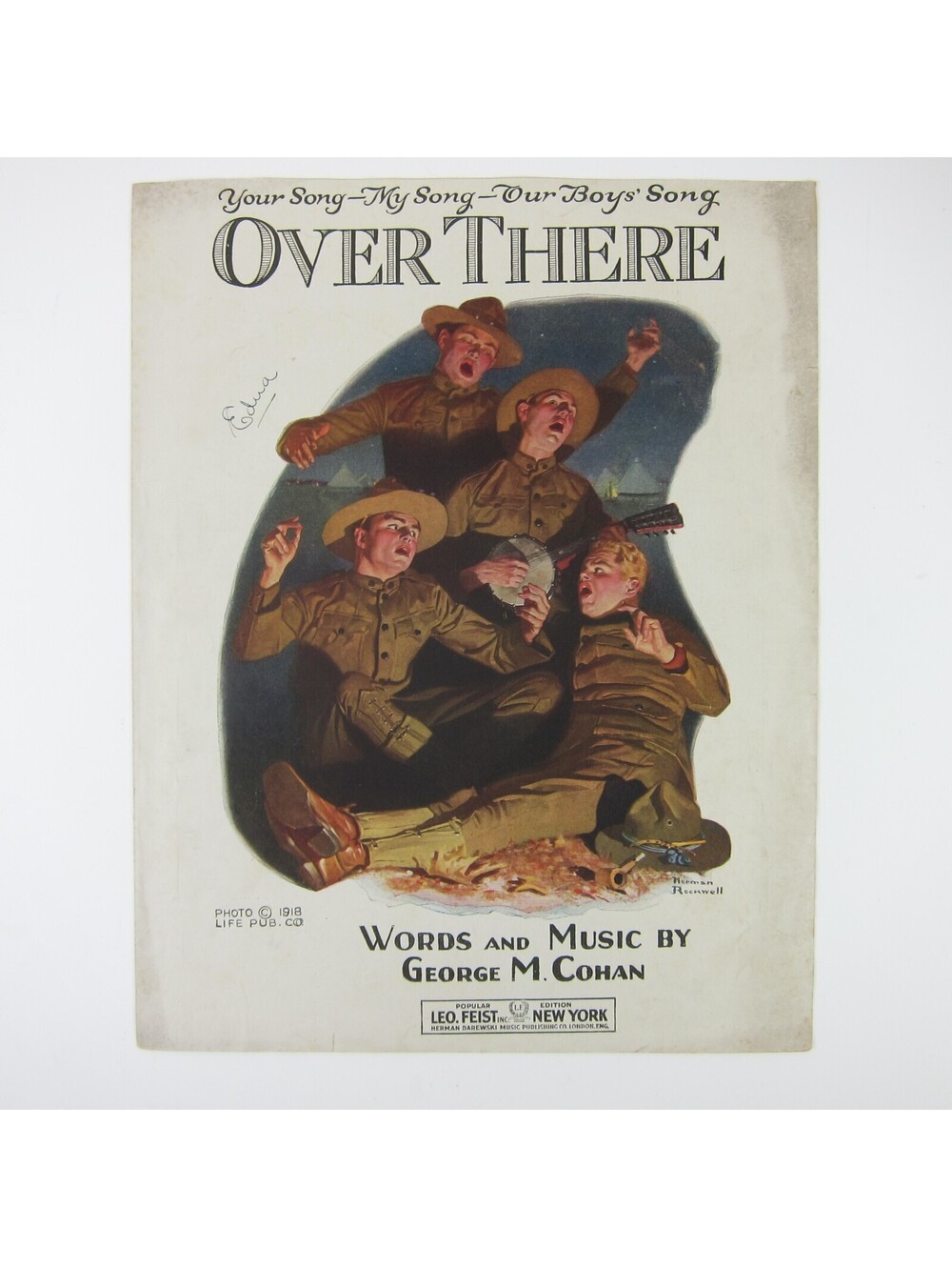 Sheet Music Over There George Cohan WWI War Norman Rockwell Cover Antique 1917